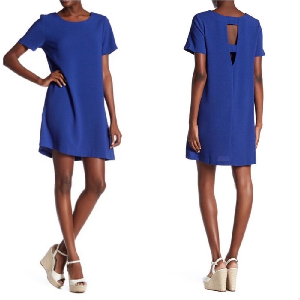Bobeau Royal Blue‎ Short Sleeve Shift Dress Cutout Back Womens XS Minimalist
